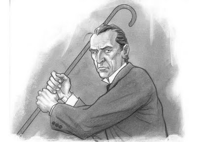 Sherlock Holmes demonstrating self-defense through stick fighting.